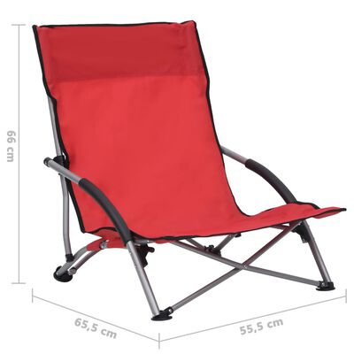 vidaXL Folding Beach Chairs 2 pcs Red Fabric