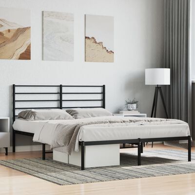 vidaXL Metal Bed Frame without Mattress with Headboard Black 150x200 cm King Size