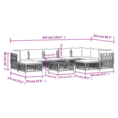 vidaXL 10 Piece Garden Lounge Set with Cushions White Steel