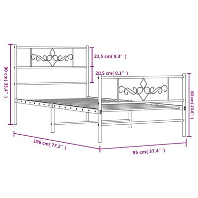 vidaXL Metal Bed Frame without Mattress with Footboard White 90x190 cm Single