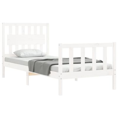 vidaXL Bed Frame with Headboard White Single Solid Wood