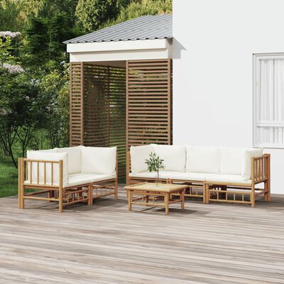 vidaXL 6 Piece Garden Lounge Set with Cream White Cushions Bamboo