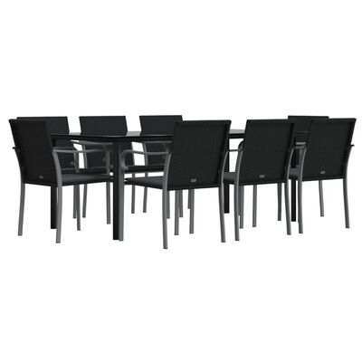 vidaXL 9 Piece Garden Dining Set with Cushions Poly Rattan and Steel