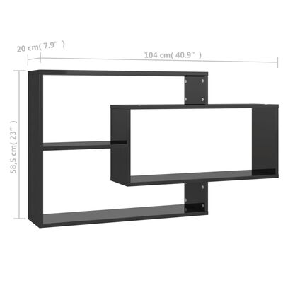 vidaXL Wall Shelves High Gloss Black 104x20x58.5 cm Engineered Wood