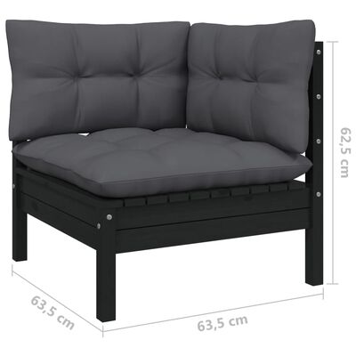 vidaXL 11 Piece Garden Lounge Set with Cushions Black Pinewood