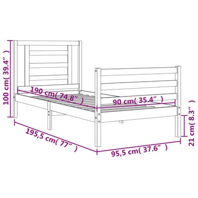 vidaXL Bed Frame without Mattress White Single Solid Wood