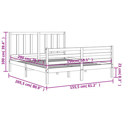 vidaXL Bed Frame with Headboard White King Size Solid Wood