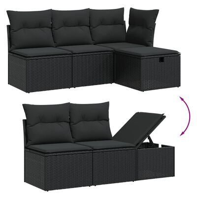 vidaXL 6 Piece Garden Sofa Set with Cushions Black Poly Rattan