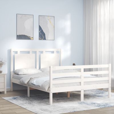 vidaXL Bed Frame without Mattress White Double Solid Wood