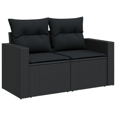 vidaXL 8 Piece Garden Sofa Set with Cushions Black Poly Rattan