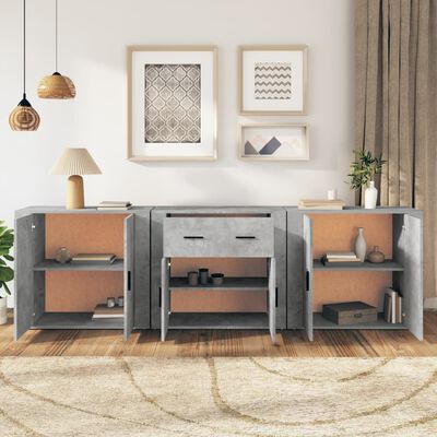 vidaXL Sideboards 3 pcs Concrete Grey Engineered Wood