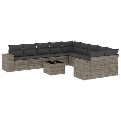 vidaXL 11 Piece Garden Sofa Set with Cushions Grey Poly Rattan