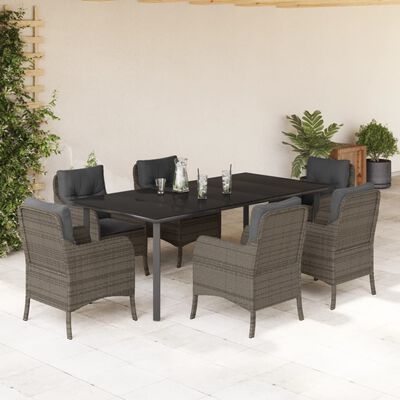 vidaXL 7 Piece Garden Dining Set with Cushions Grey Poly Rattan