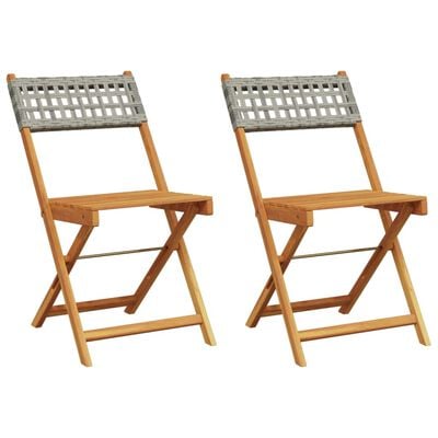 vidaXL Bistro Chairs 2 pcs Grey Solid Wood Acacia and Poly Rattan