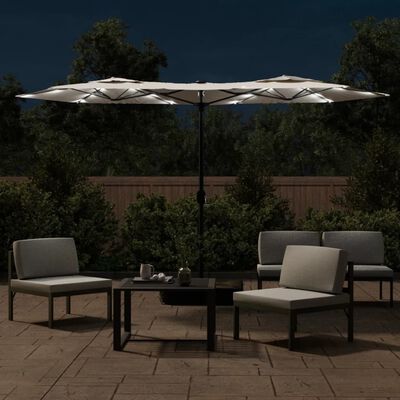 vidaXL Double-Head Garden Parasol with LEDs Sand White 316x240 cm