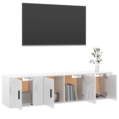 vidaXL 3 Piece TV Cabinet Set High Gloss White Engineered Wood