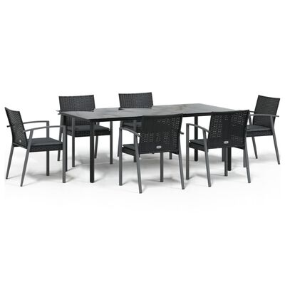 vidaXL 7 Piece Garden Dining Set with Cushions Poly Rattan and Steel