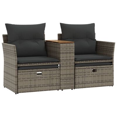 vidaXL Garden Sofa 2-Seater with Stools Grey Poly Rattan