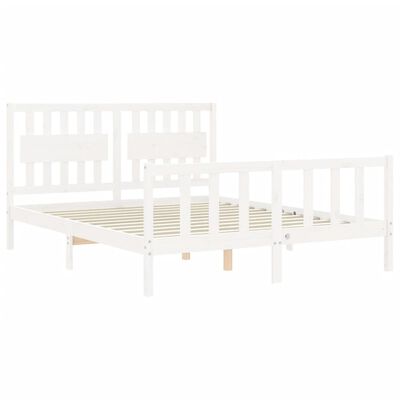 vidaXL Bed Frame without Mattress White King Size Solid Wood Pine