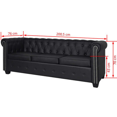 vidaXL Chesterfield 2-Seater and 3-Seater Artificial Leather Black