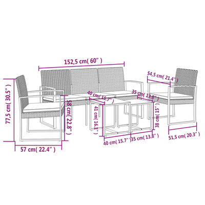 vidaXL 5 piece Garden Dining Set with Cushions Dark Grey PP Rattan