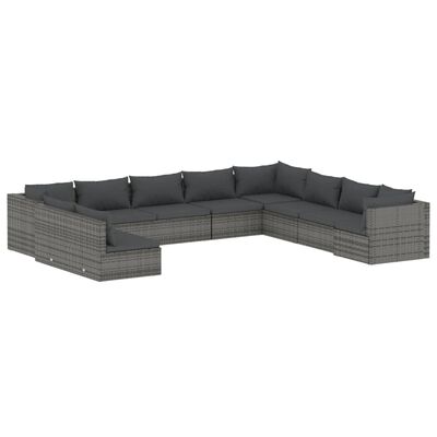 vidaXL 10 Piece Garden Lounge Set with Cushions Grey Poly Rattan