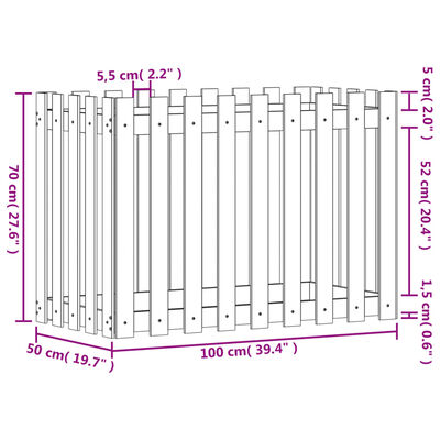 vidaXL Garden Raised Bed with Fence Design White 100x50x70 cm Solid Wood Pine