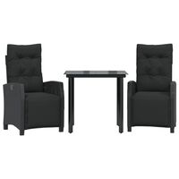 vidaXL 3 Piece Garden Dining Set with Cushions Black Poly Rattan