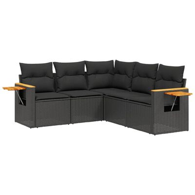 vidaXL 5 Piece Garden Sofa Set with Cushions Black Poly Rattan