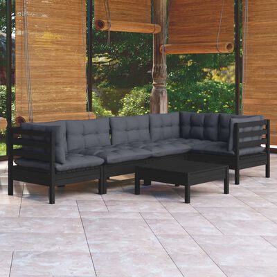 vidaXL 6 Piece Garden Lounge Set with Cushions Black Pinewood