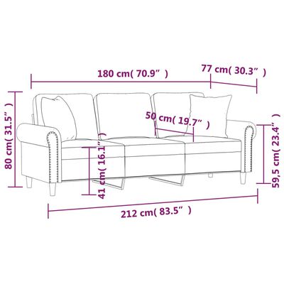 vidaXL 3-Seater Sofa with Throw Pillows Dark Grey 180 cm Velvet