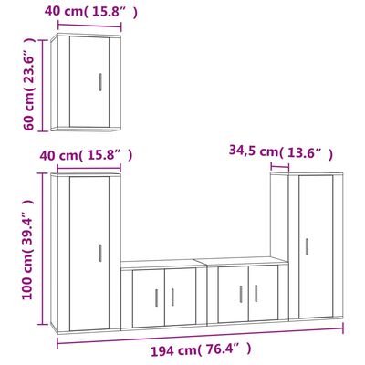 vidaXL 5 Piece TV Cabinet Set Smoked Oak Engineered Wood