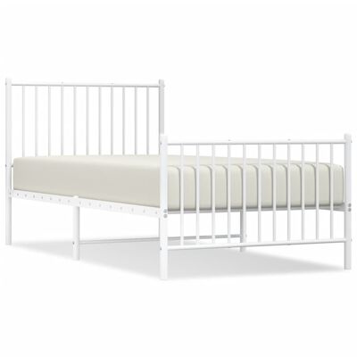 vidaXL Metal Bed Frame without Mattress with Footboard White 90x190 cm Single