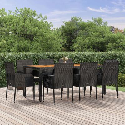 vidaXL 9 Piece Garden Dining Set with Cushions Black Poly Rattan