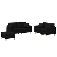 vidaXL 3 Piece Sofa Set with Pillows Black Fabric