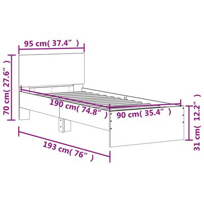 vidaXL Bed Frame without Mattress with Headboard White 90x190 cm Single