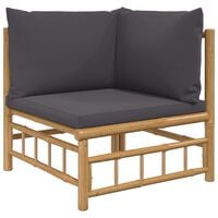 vidaXL Garden Corner Sofa with Dark Grey Cushions Bamboo