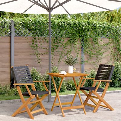 vidaXL 3 Piece Bistro Set Black Poly Rattan and Solid Wood