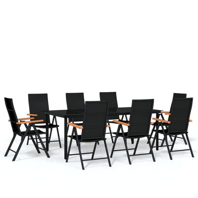 vidaXL 9 Piece Garden Dining Set Black