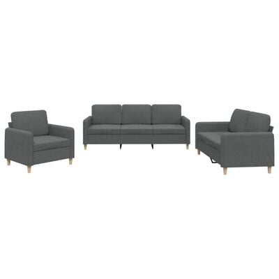 vidaXL 3 Piece Sofa Set with Cushions Dark Grey Fabric