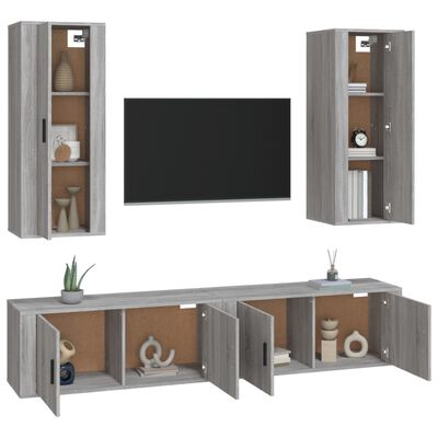 vidaXL 4 Piece TV Cabinet Set Grey Sonoma Engineered Wood