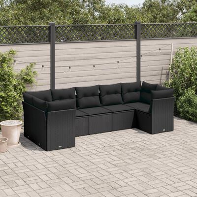 vidaXL 7 Piece Garden Sofa Set with Cushions Black Poly Rattan