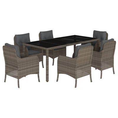 vidaXL 7 Piece Garden Dining Set with Cushions Grey Poly Rattan