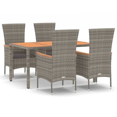 vidaXL 5 Piece Garden Dining Set with Cushions Grey Poly Rattan