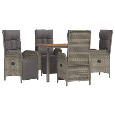 vidaXL 5 Piece Garden Dining Set with Cushions Grey Poly Rattan