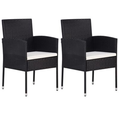 vidaXL Garden Chairs with Cream White Cushions 2 pcs Black Poly Rattan