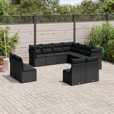 vidaXL 11 Piece Garden Sofa Set with Cushions Black Poly Rattan