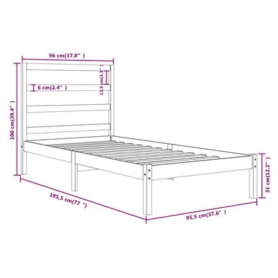 vidaXL Bed Frame without Mattress Black 90x190 cm Single Solid Wood