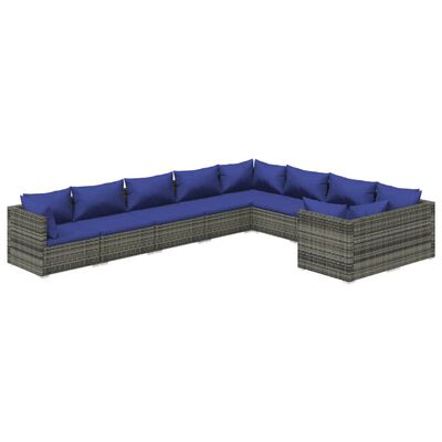 vidaXL 9 Piece Garden Lounge Set with Cushions Poly Rattan Grey