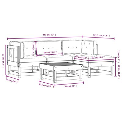 vidaXL 5 Piece Garden Lounge Set with Cushions Black Solid Wood